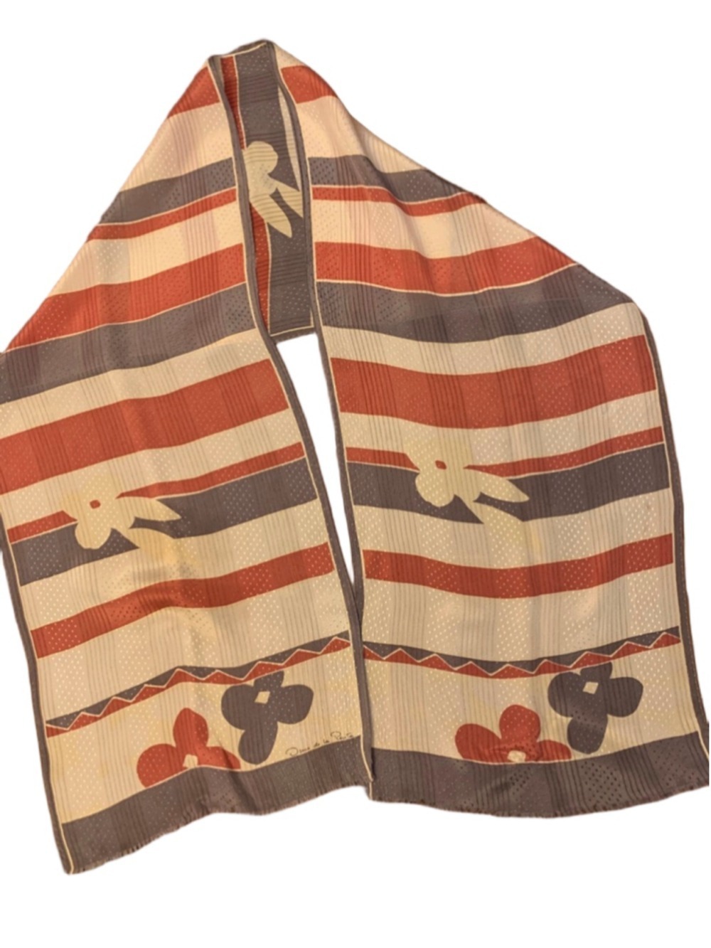 Women's Oscar de la Renta Scarf One Size Red Gray Striped Floral